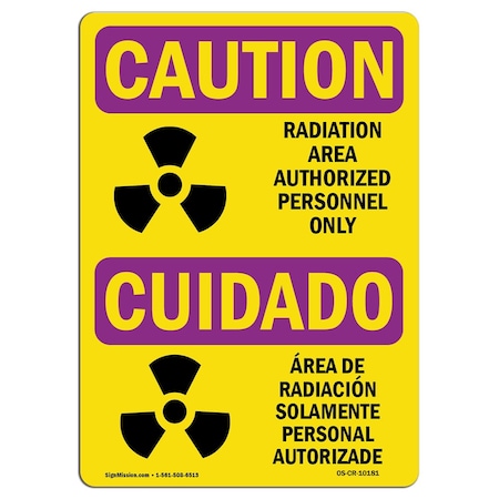 OSHA CAUTION RADIATION Sign, Radiation Area, 7in X 5in Decal